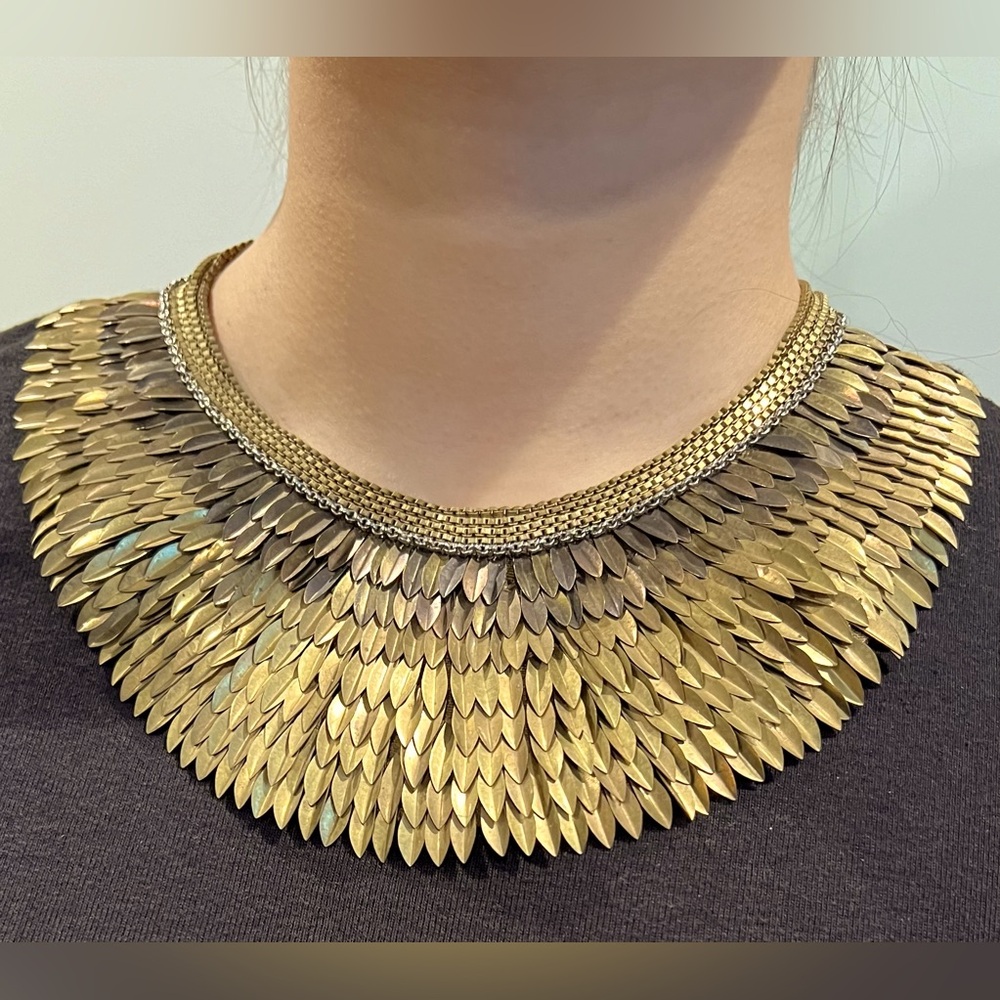 Statement collar necklace.  Gold tone.